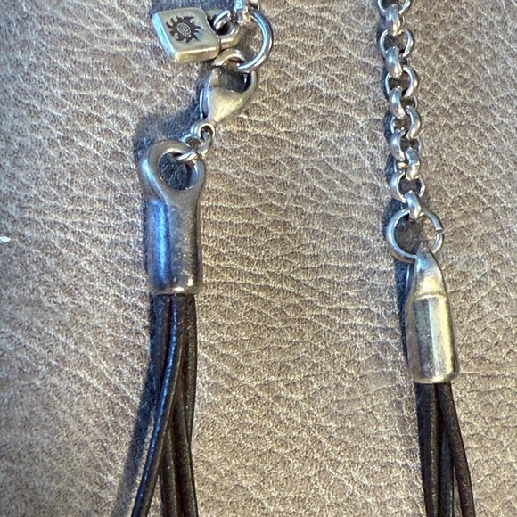 Vintage Uno de 50 Leather Silvertone Crystal Tiered Neckalce 22-32 inches - Picture 6 of 6